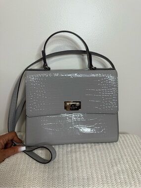 Kate Spade Grey Croc-Embossed Top-Handle Satchel /crossbody